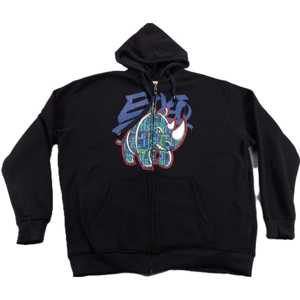 Ecko Unltd Hoodie Men 3XB Black Rhino Logo Graphic Full Zip Streetwear Heavy Y2K